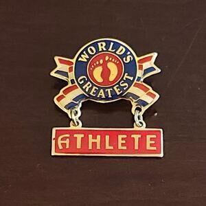 Vintage Hang Ten World's Greatest Athlete Enamel Dangle Lapel Pin Signed 1991